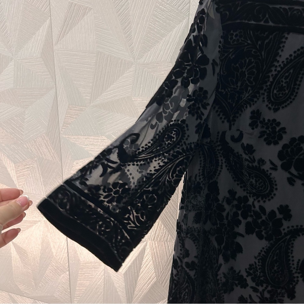 Donna Morgan Burnout Paisley Dress Black Rayon Silk Velvet Shift Lined Size 16 - Picture 3 of 9
